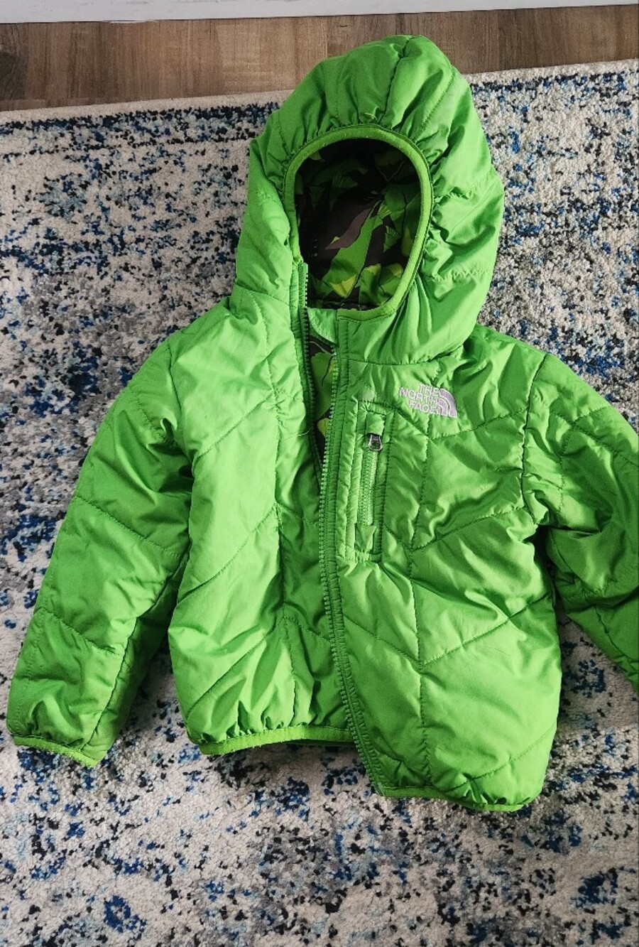 The North Face Kids Reversible Green Hooded Puffer Jacket